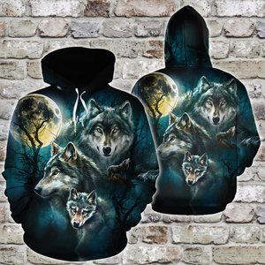 Wolf moon night scary halloween night hoodie 3d